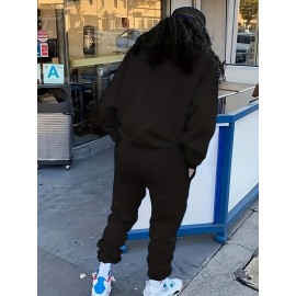 Women'S Casual Letter Print Sweatshirt and Jogger Set - 