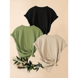 3pcs Women'S Casual Short Sleeve T-Shirts with Leopard Print & Heart Design - Loose Fit, Round Neck, Medium Stretch, All-Season Comfort, Available in 1XL-5XL Sizes, Leopard Print T Shirt, Vacation Clothing, Trendy Fashion, Comfortable Fit