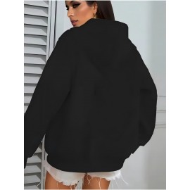 [Plus Size NY Hoodie] Plus Size Women's Light Pink NY Print Hoodie | Comfortable Long Sleeve Zip-Up with Drawstrings, Machine Washable 100% Polyester, Casual Sporty Style