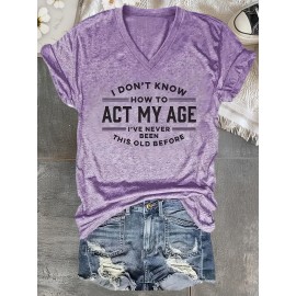 [Purple, Casual T-Shirt] Light Purple Relaxed Fit Women's Casual V-Neck Short Sleeve T-Shirt | Bold 