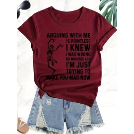 Plus Size - Women'S Plus Size Casual T-Shirt with Humorous Skeleton Quote - 