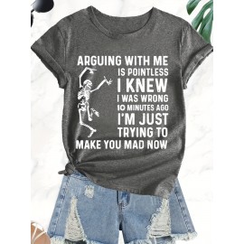 Plus Size - Women'S Plus Size Casual T-Shirt with Humorous Skeleton Quote - 